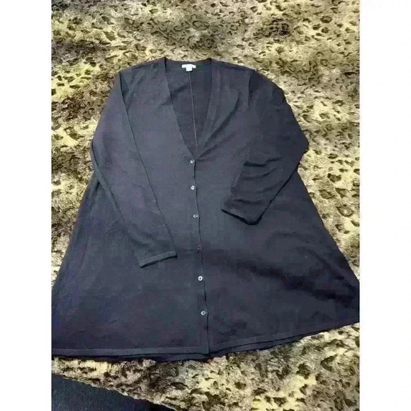 J. Jill Cardigan Size Large Black Wool Blend Button up Long sleeve Lagenlook - Picture 8 of 9